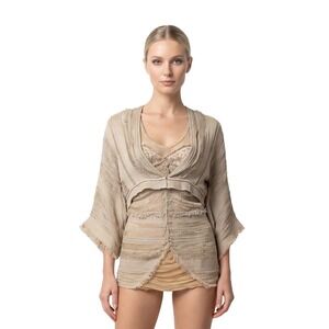 Mirco Giovannini Embellished Linen Tunic & Cropped Jacket Set - Size IT 44